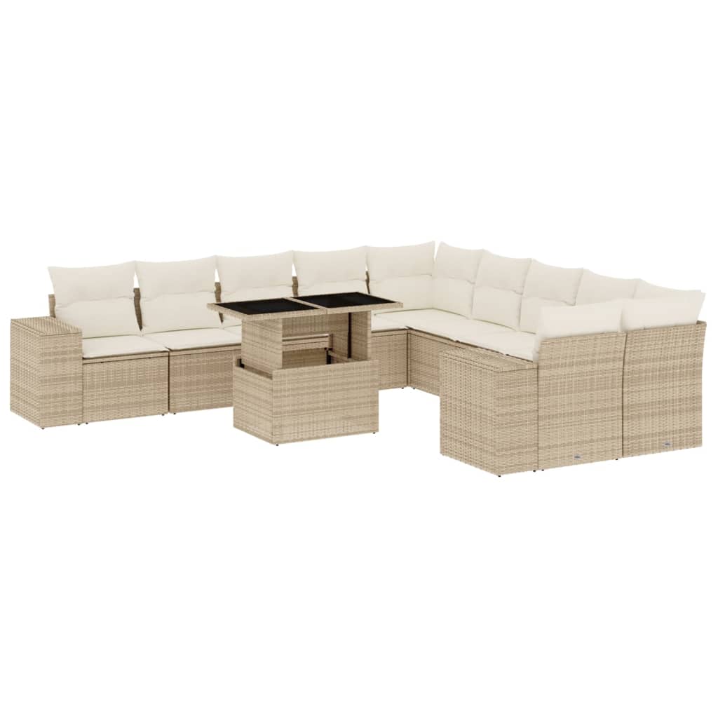 11-delige Tuinset met kussens poly rattan beige