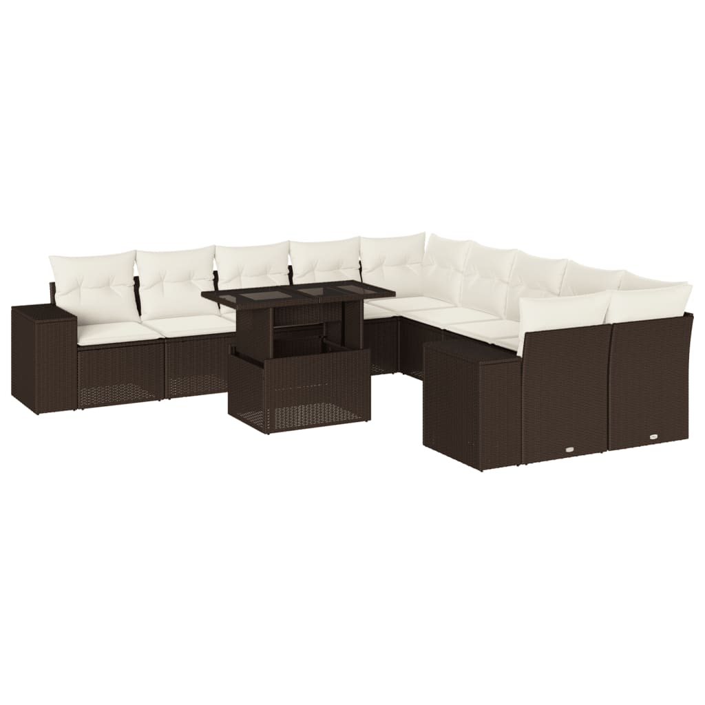 11-delige Loungeset met kussens poly rattan bruin