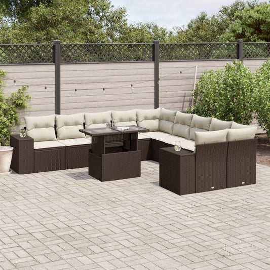 11-delige Loungeset met kussens poly rattan bruin