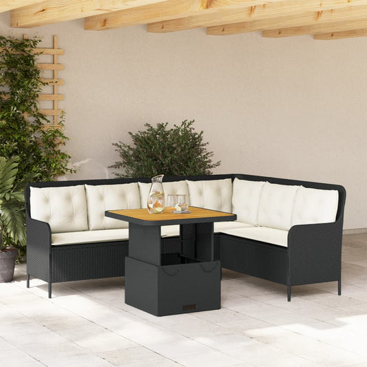 2-delige Loungeset met kussens poly rattan zwart