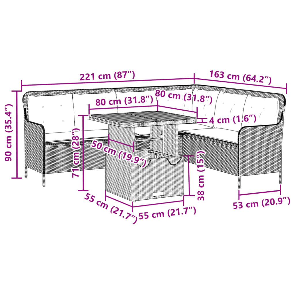 2-delige Loungeset met kussens poly rattan beige