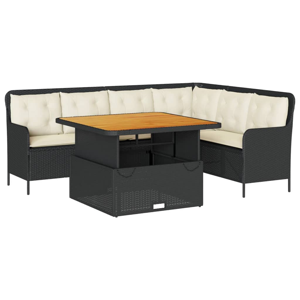 2-delige Loungeset met kussens poly rattan zwart