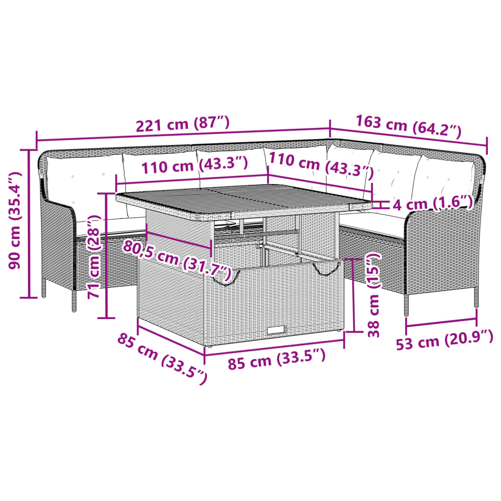 2-delige Loungeset met kussens poly rattan zwart