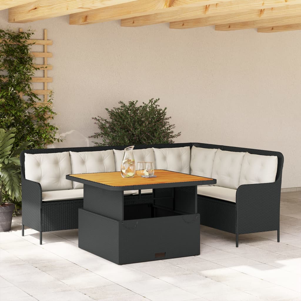 2-delige Loungeset met kussens poly rattan zwart