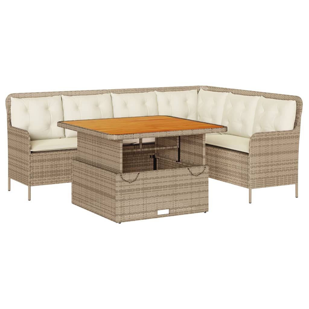 2-delige Loungeset met kussens poly rattan beige