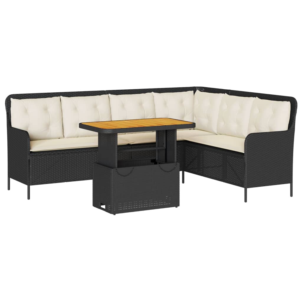 2-delige Loungeset met kussens poly rattan zwart