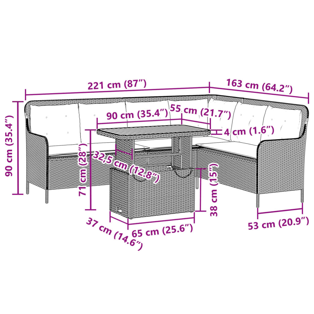 2-delige Loungeset met kussens poly rattan zwart