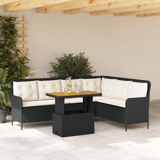 2-delige Loungeset met kussens poly rattan zwart