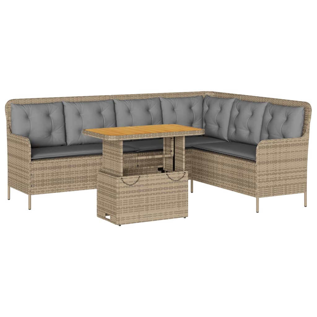 2-delige Loungeset met kussens poly rattan beige