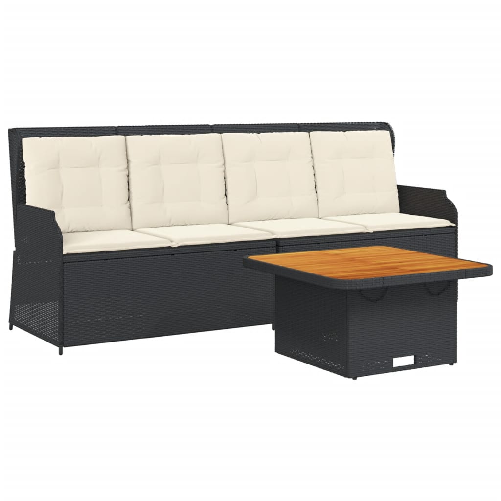 3-delige Loungeset met kussens poly rattan zwart