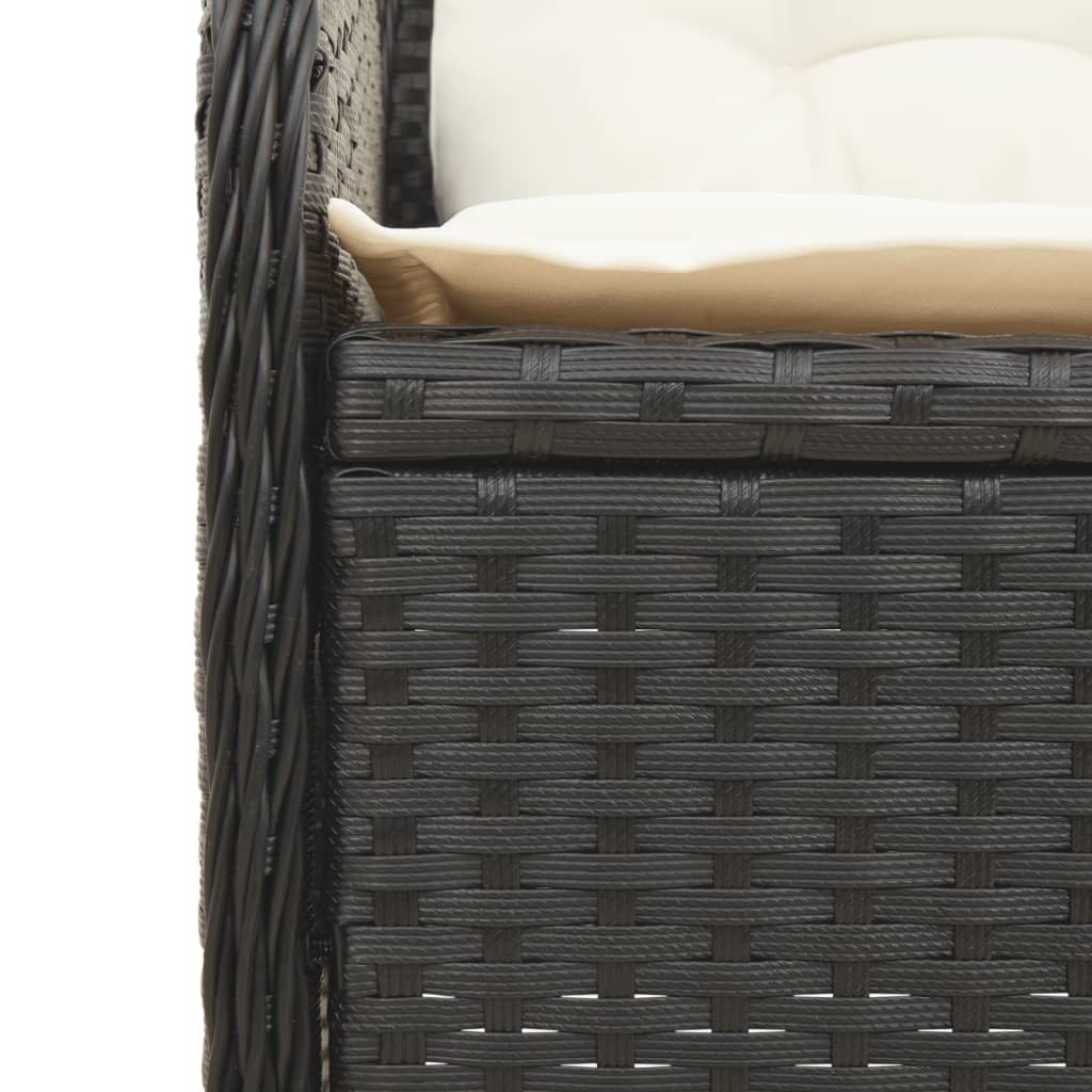 3-delige Loungeset met kussens poly rattan zwart