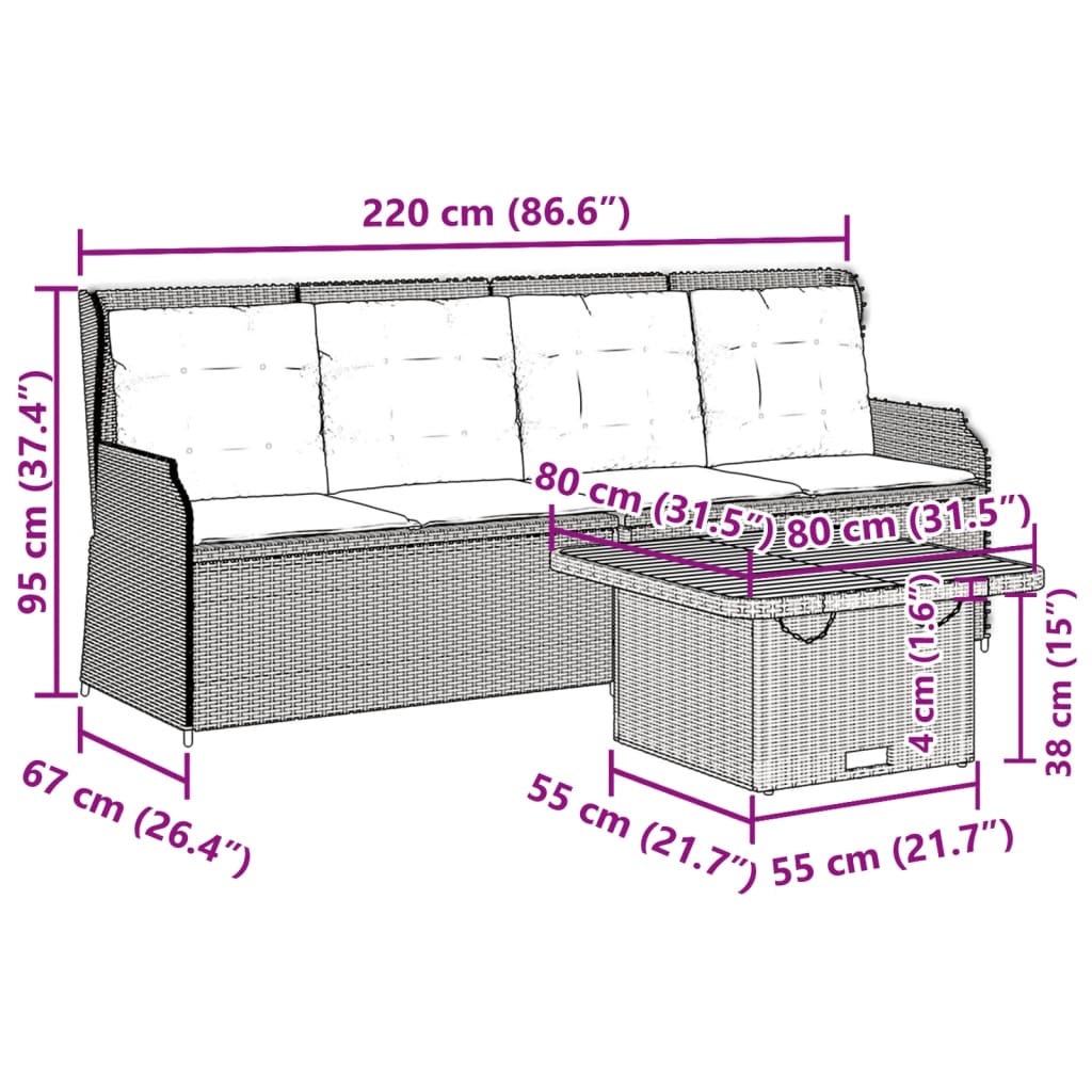 3-delige Loungeset met kussens poly rattan grijs