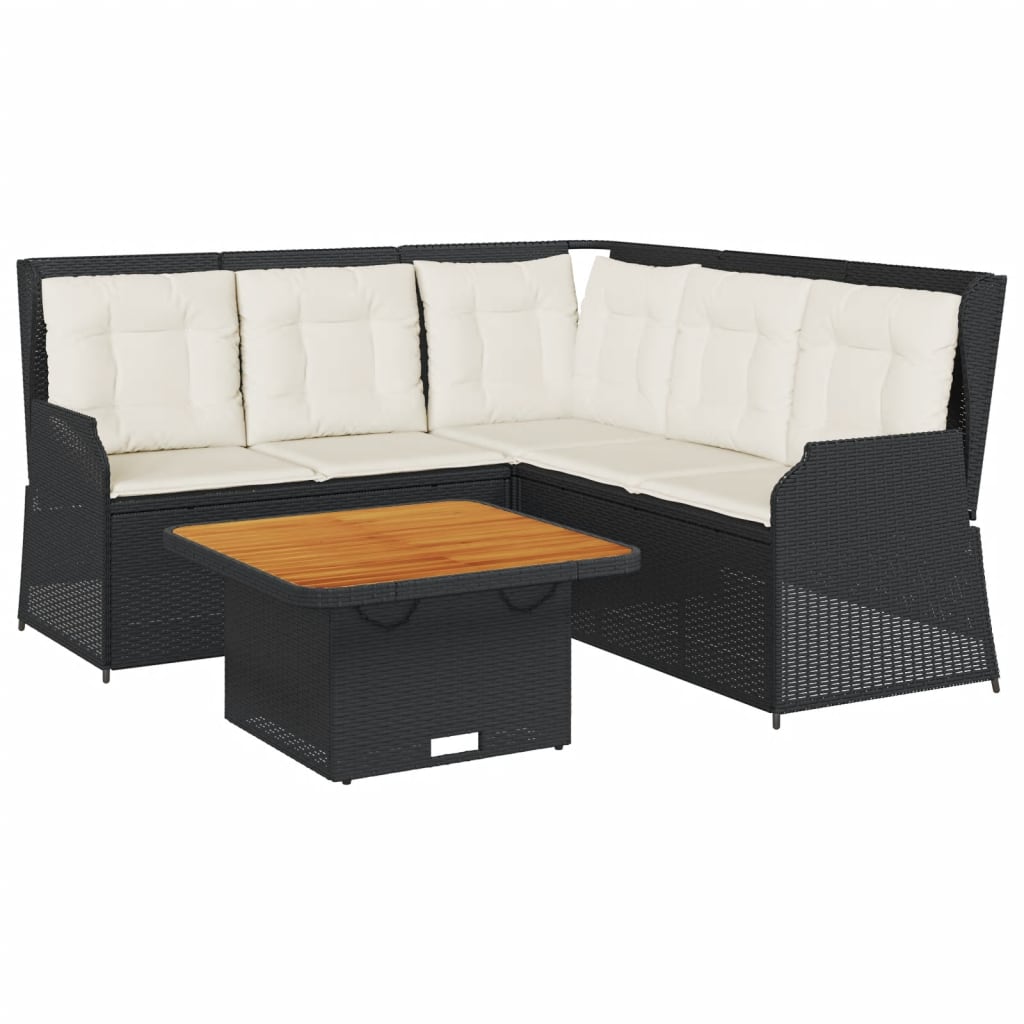 4-delige Loungeset met kussens poly rattan zwart