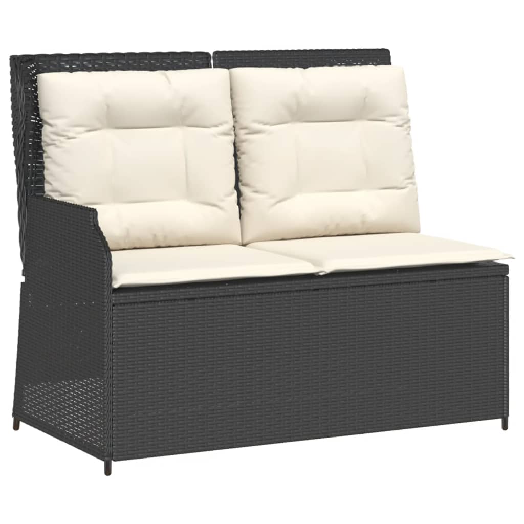 4-delige Loungeset met kussens poly rattan zwart