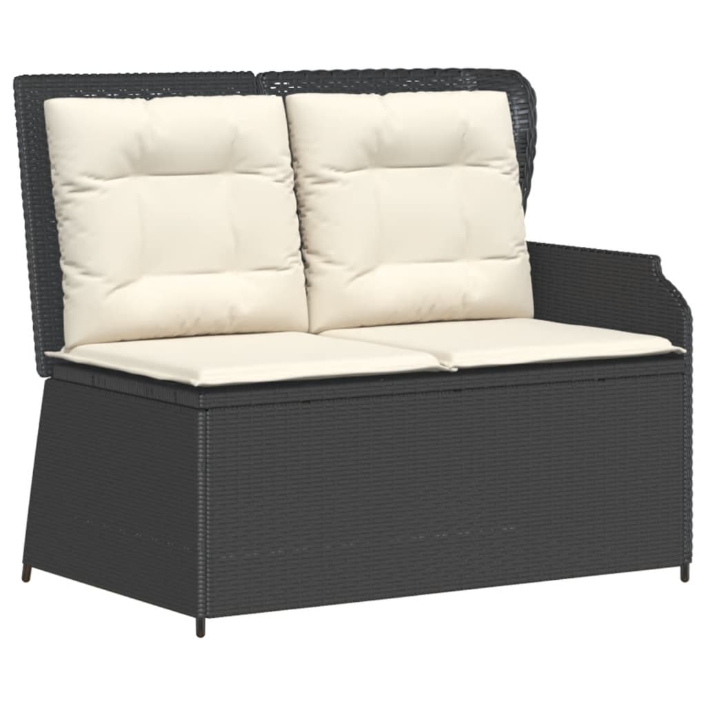 4-delige Loungeset met kussens poly rattan zwart