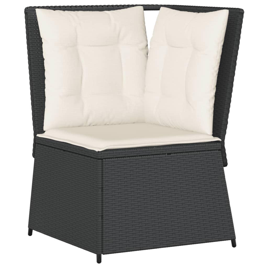 4-delige Loungeset met kussens poly rattan zwart