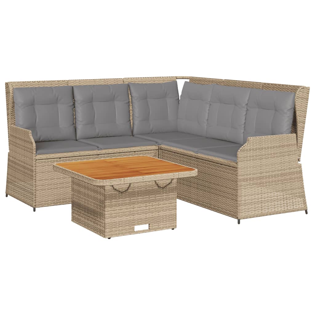 4-delige Loungeset met kussens poly rattan beige