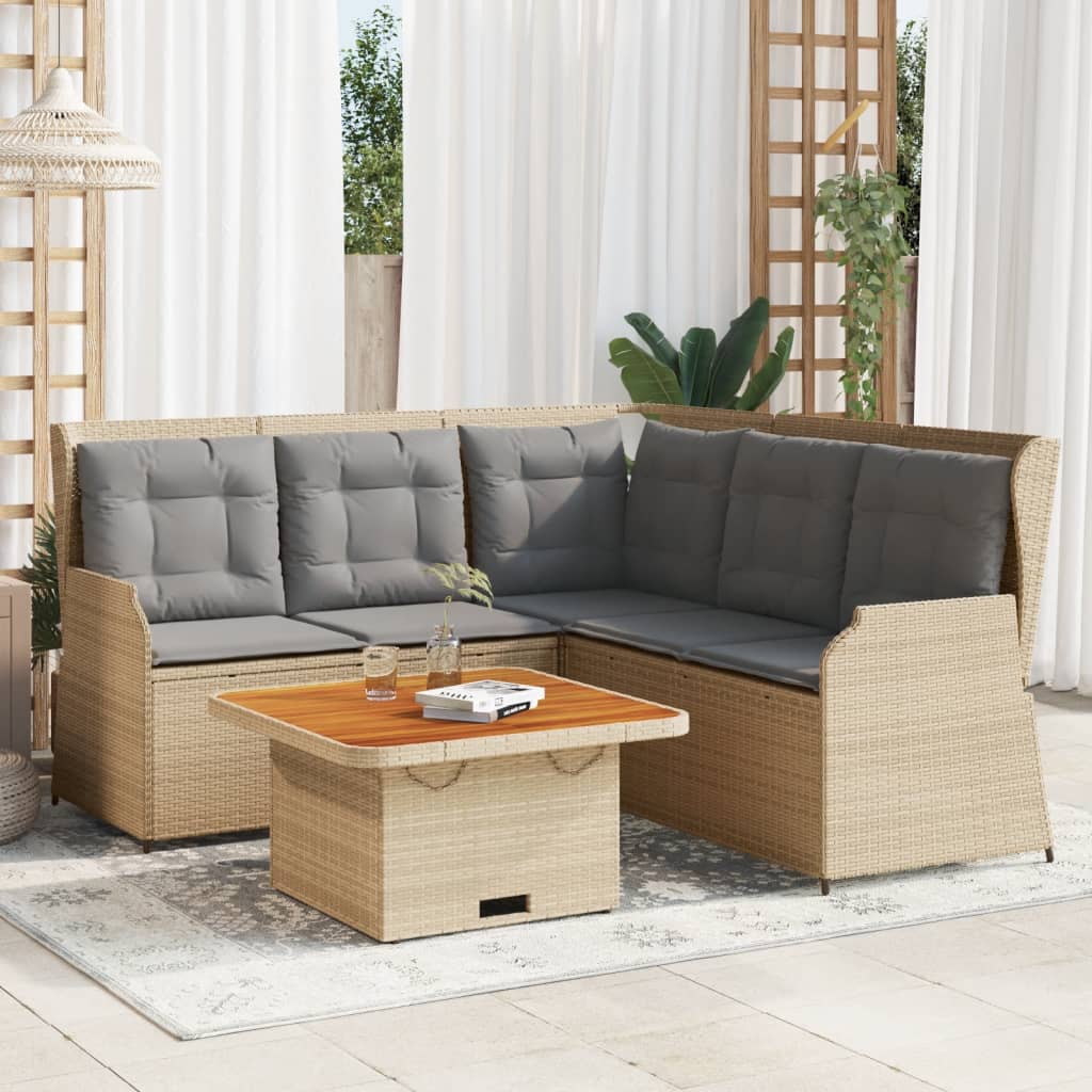 4-delige Loungeset met kussens poly rattan beige