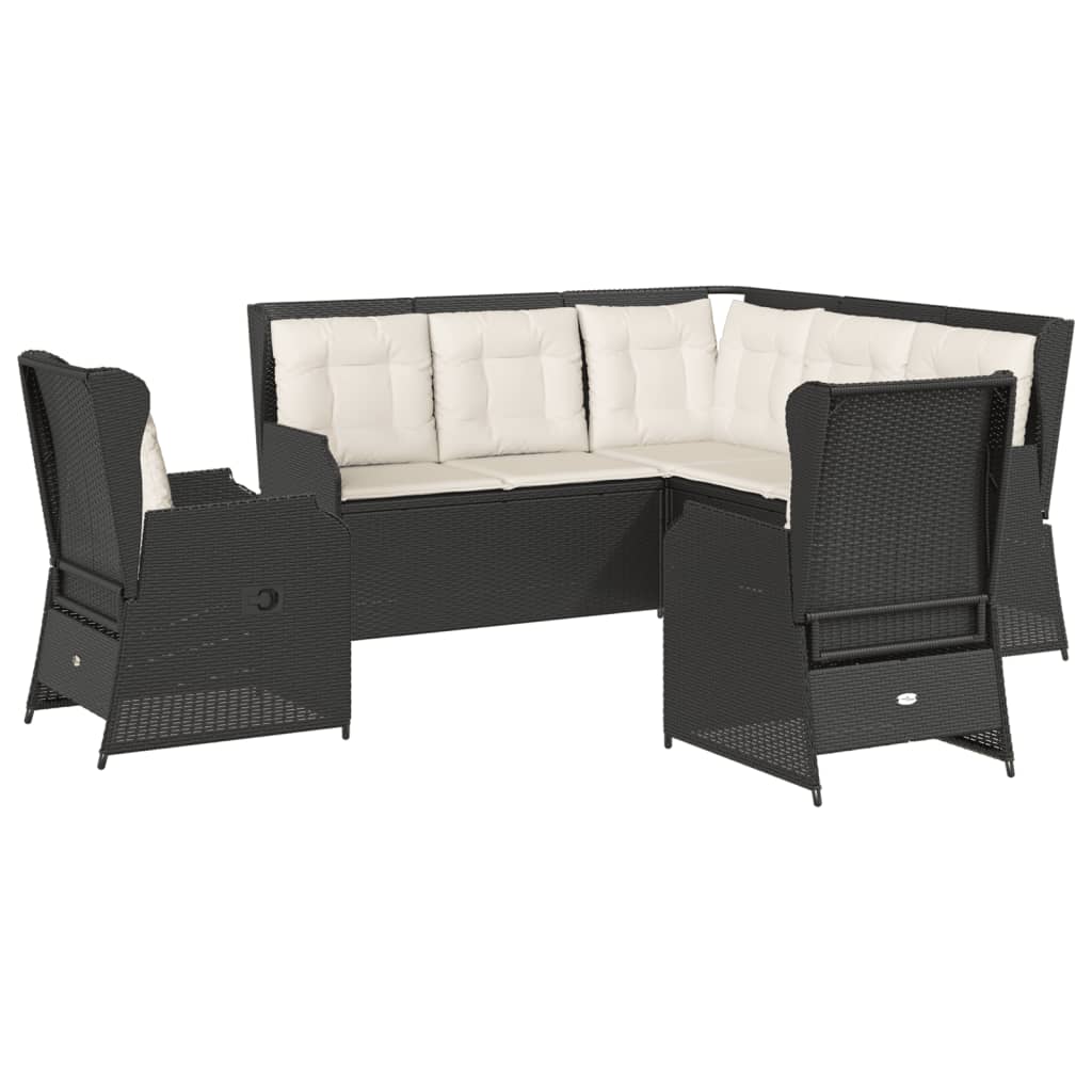 5-delige Loungeset met kussens poly rattan zwart