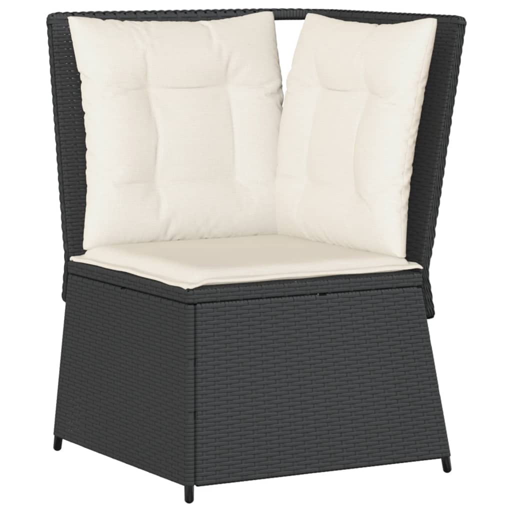 5-delige Loungeset met kussens poly rattan zwart