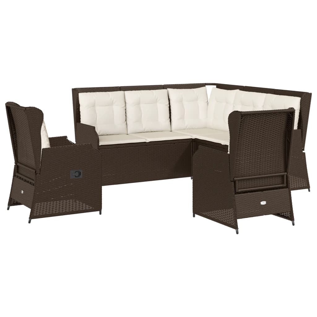 5-delige Loungeset met kussens poly rattan bruin