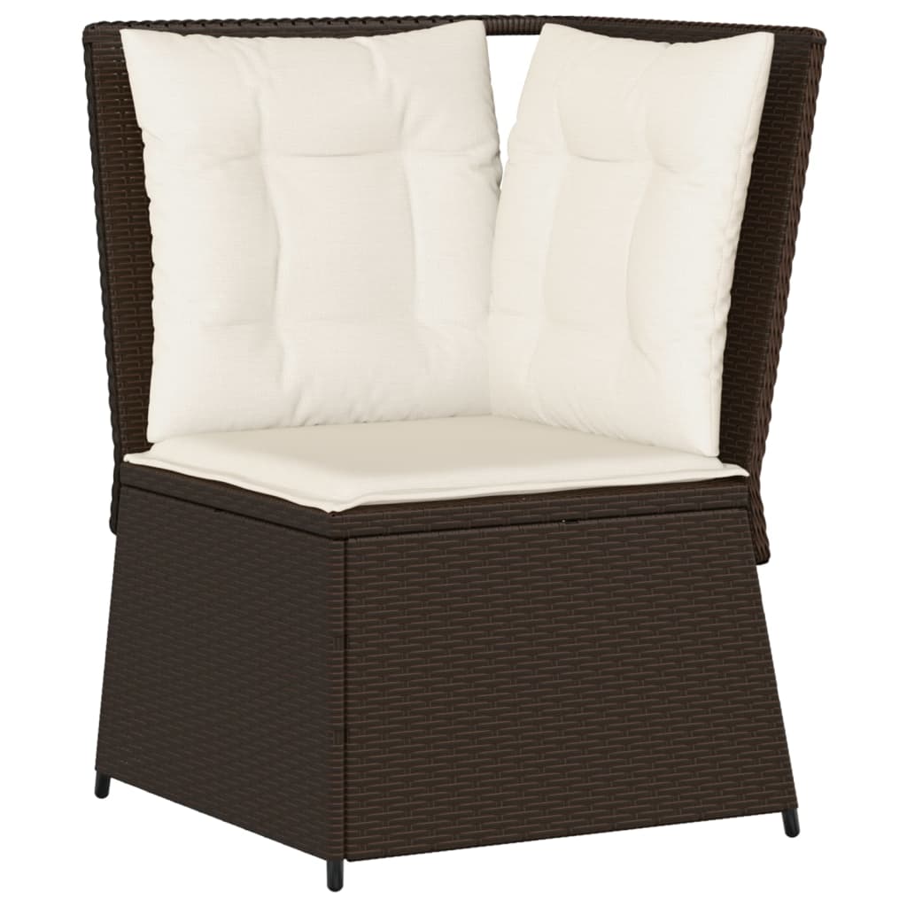 5-delige Loungeset met kussens poly rattan bruin