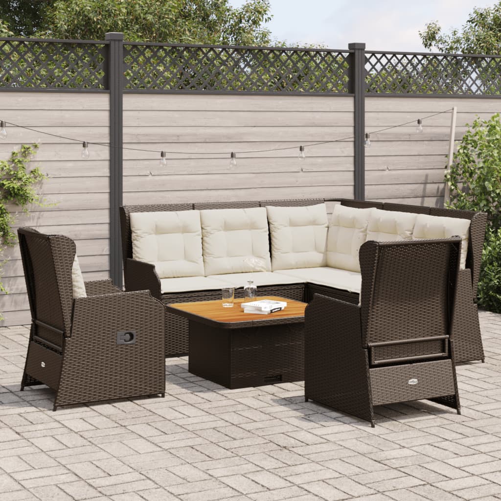 5-delige Loungeset met kussens poly rattan bruin