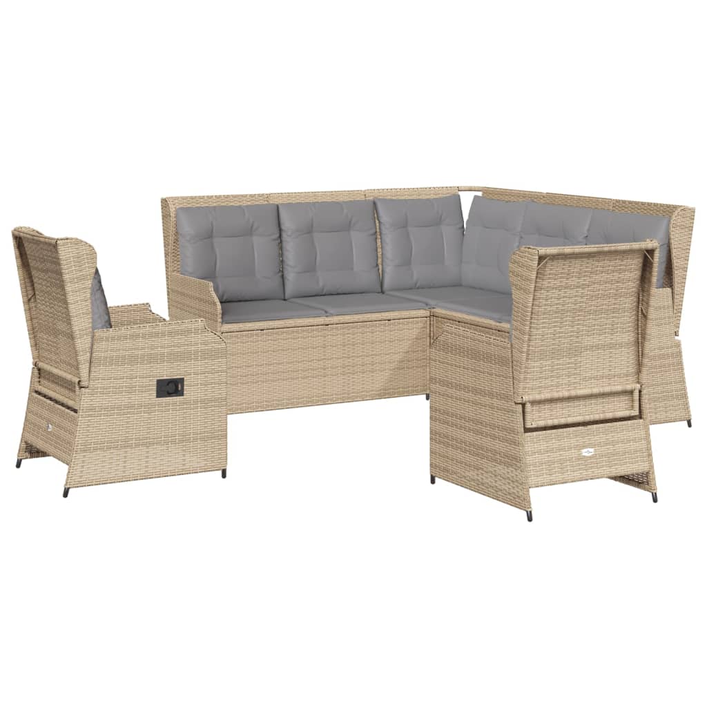 5-delige Loungeset met kussens poly rattan beige