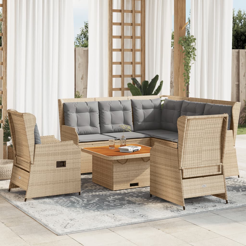 5-delige Loungeset met kussens poly rattan beige