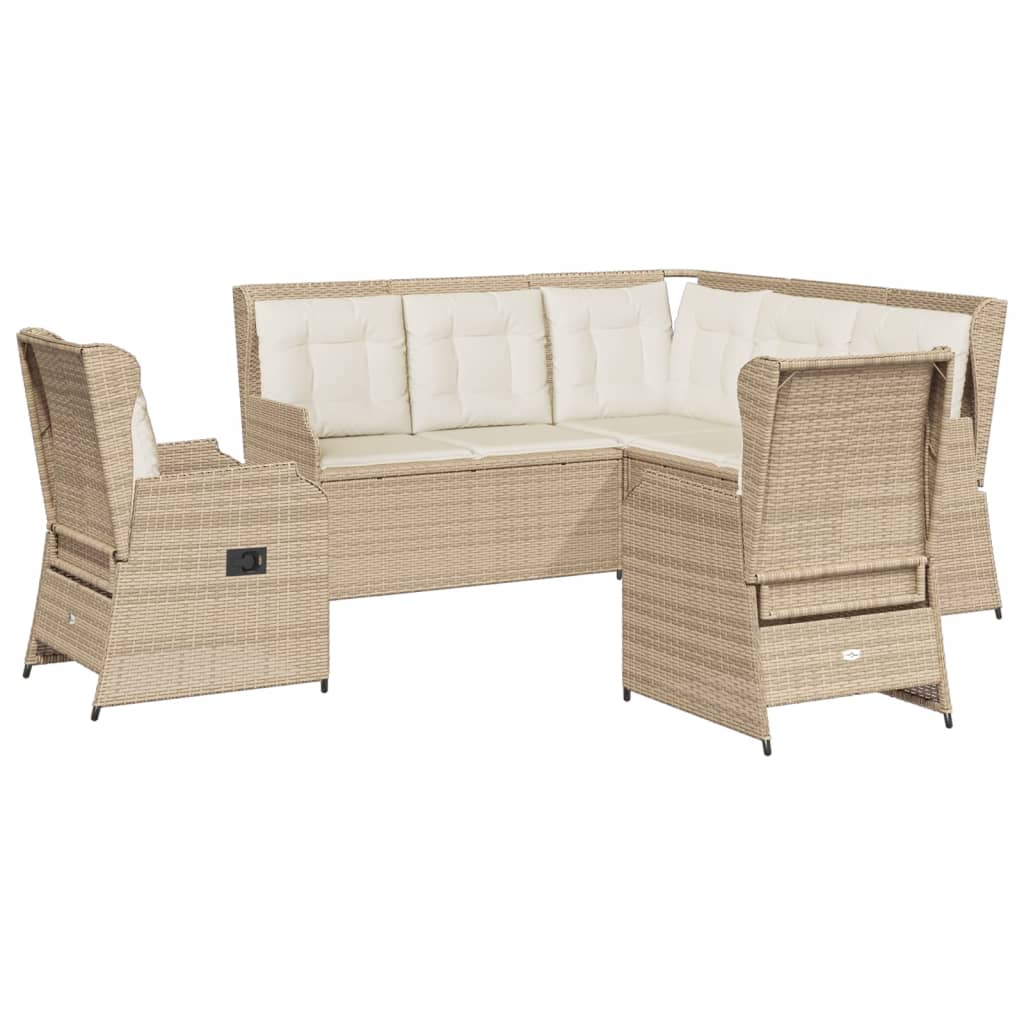 5-delige Loungeset met kussens poly rattan beige