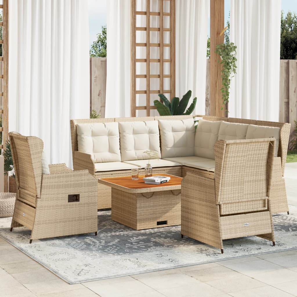 5-delige Loungeset met kussens poly rattan beige