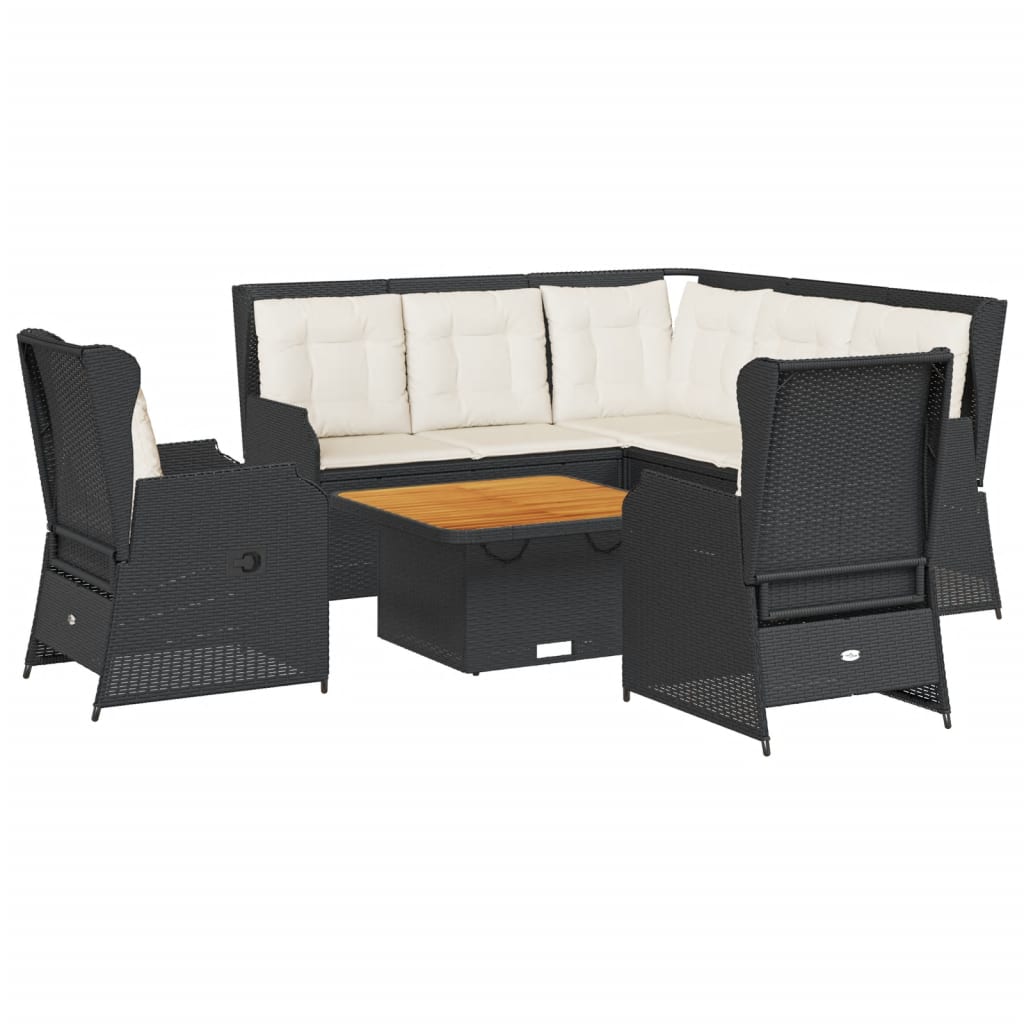 6-delige Loungeset met kussens poly rattan zwart