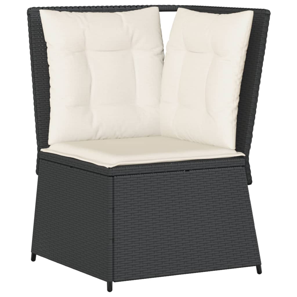 6-delige Loungeset met kussens poly rattan zwart