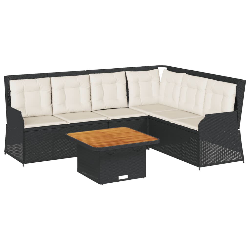 5-delige Loungeset met kussens poly rattan zwart