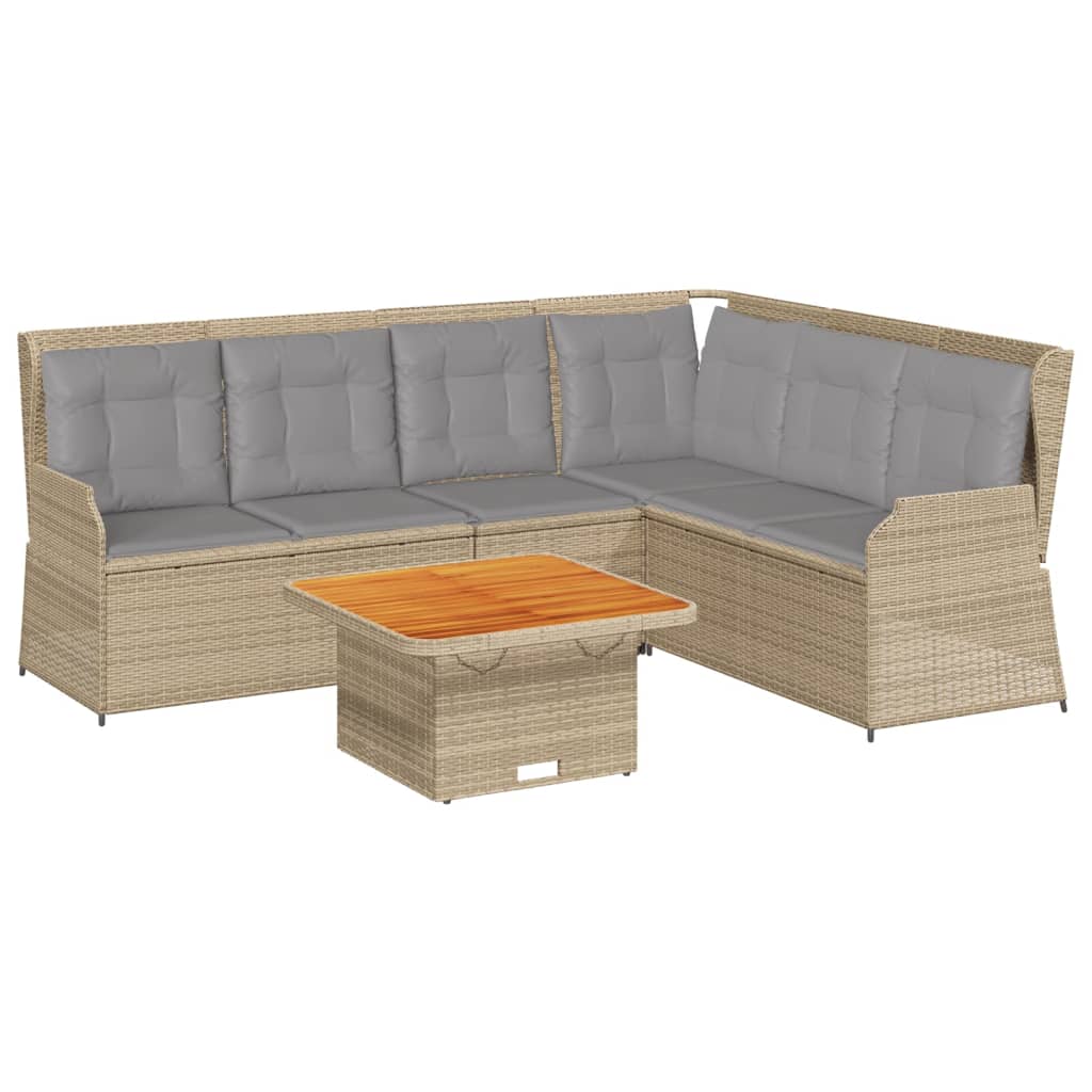 5-delige Loungeset met kussens poly rattan beige