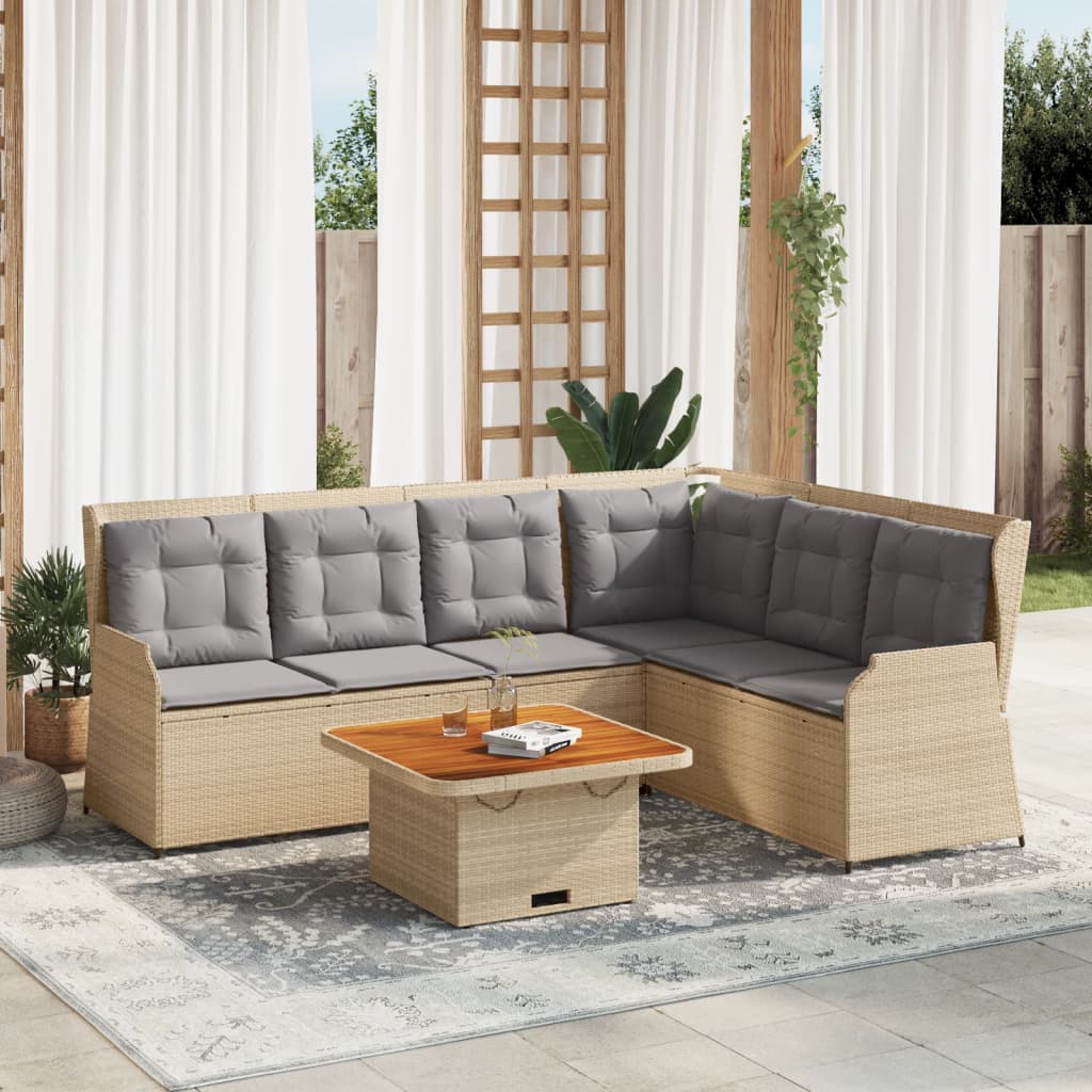 5-delige Loungeset met kussens poly rattan beige