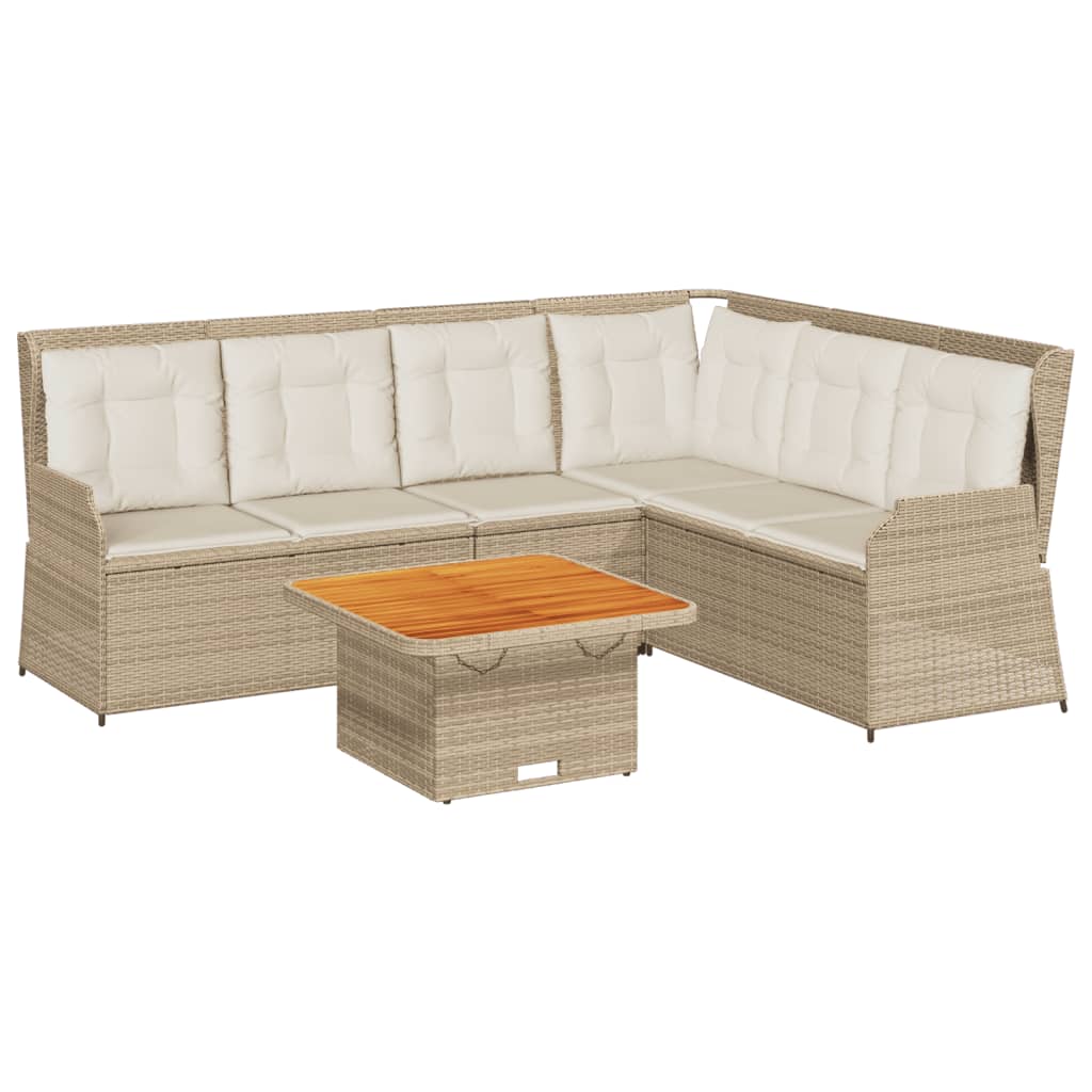 5-delige Loungeset met kussens poly rattan beige