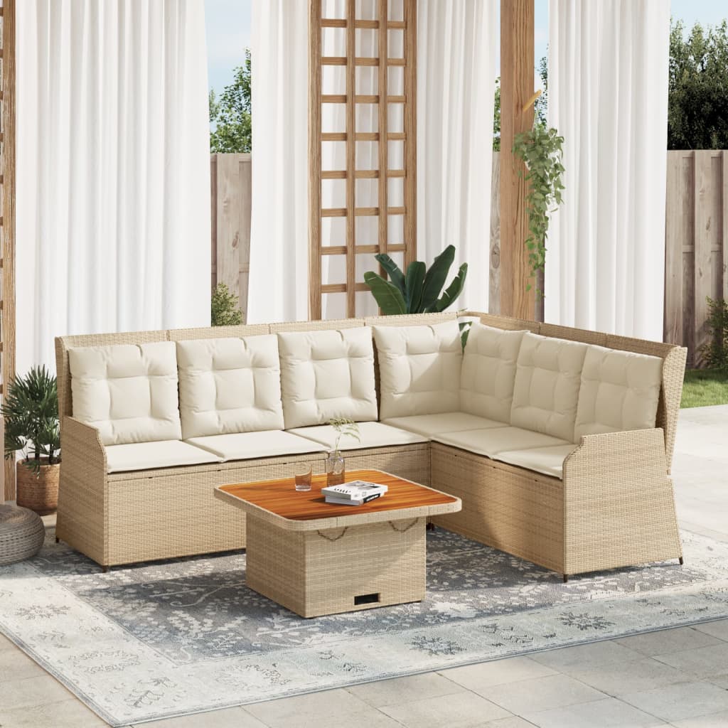 5-delige Loungeset met kussens poly rattan beige