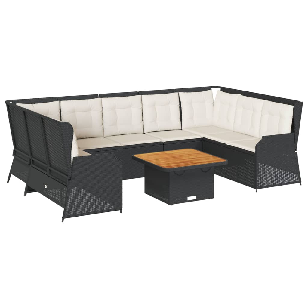 7-delige Loungeset met kussens poly rattan zwart