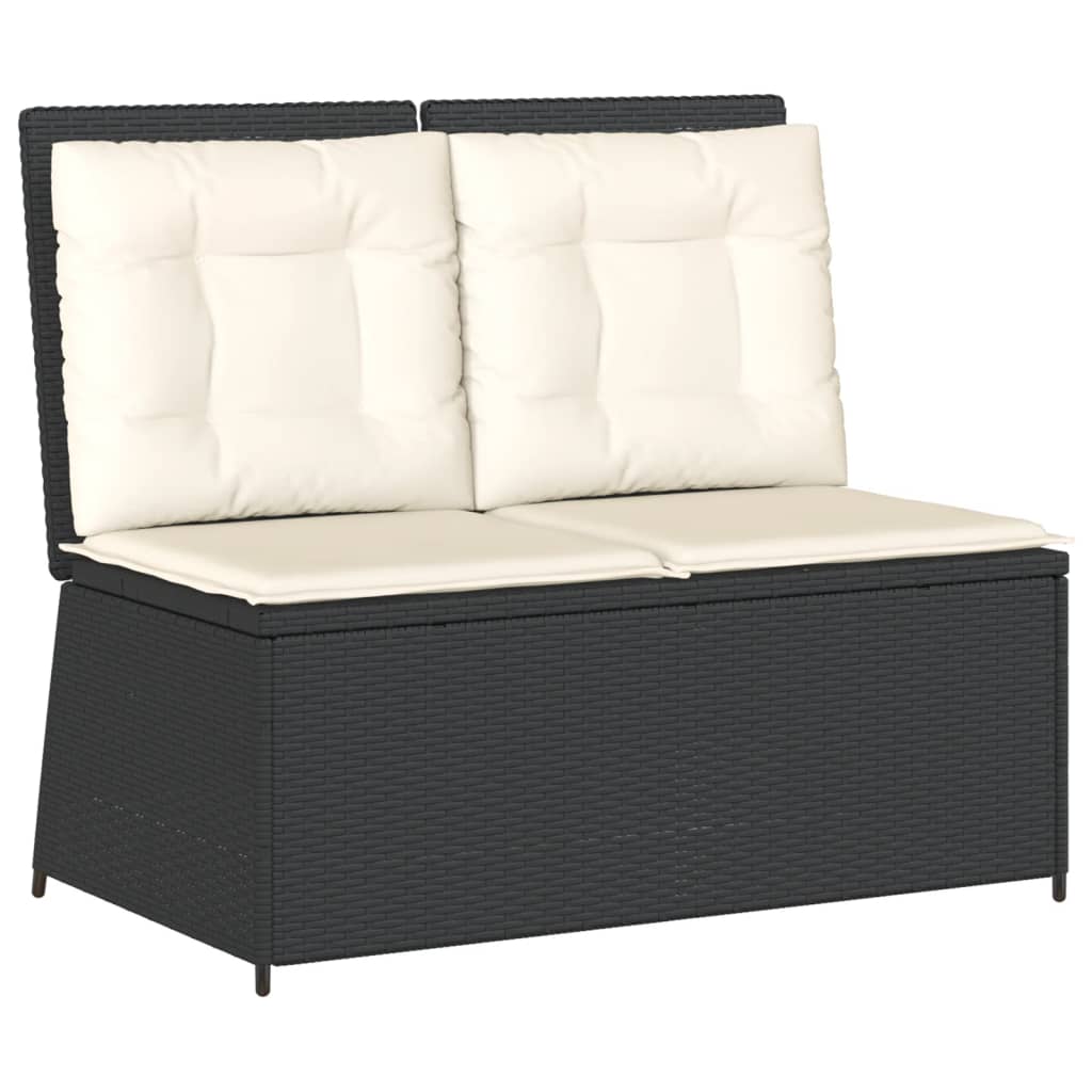 7-delige Loungeset met kussens poly rattan zwart