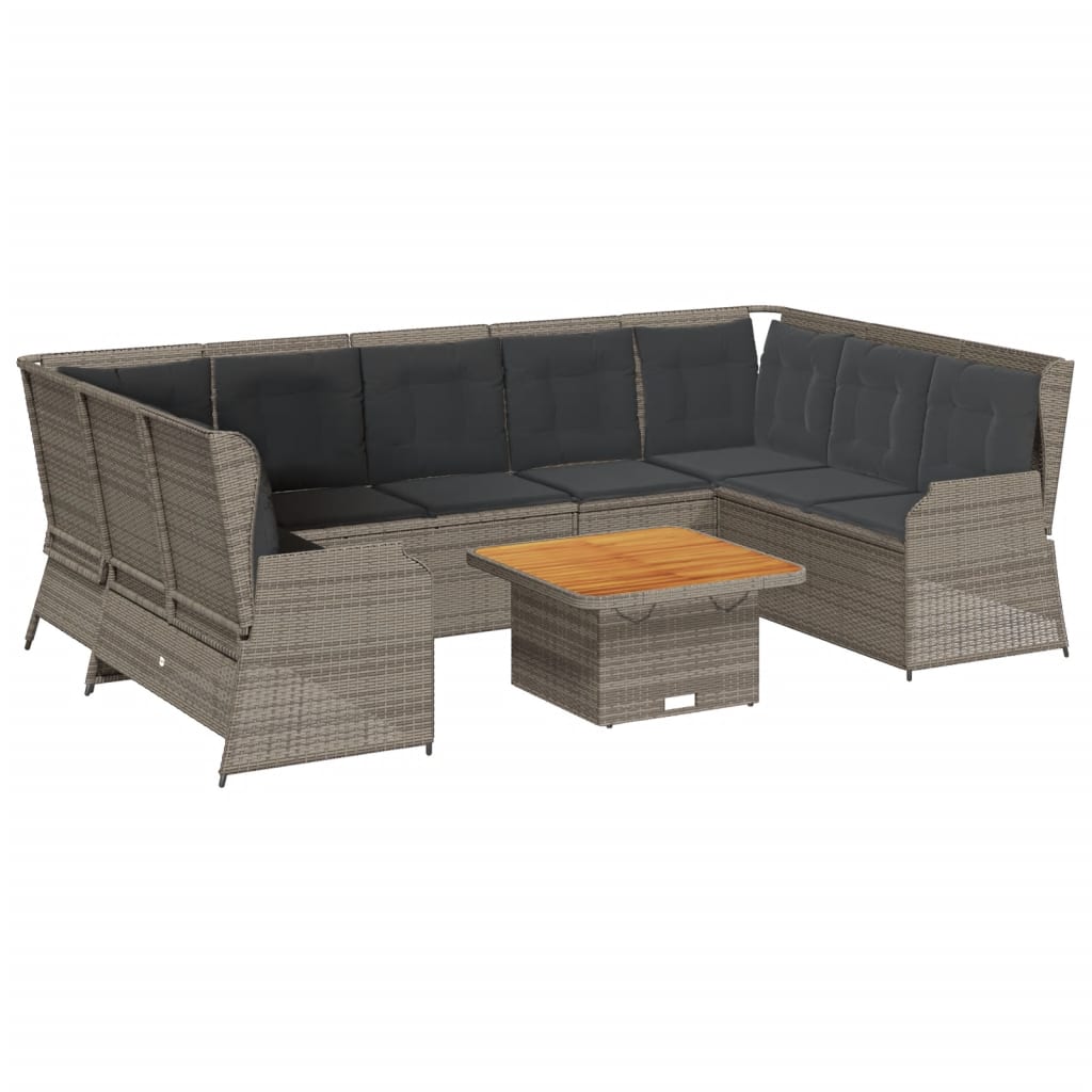 7-delige Loungeset met kussens poly rattan grijs