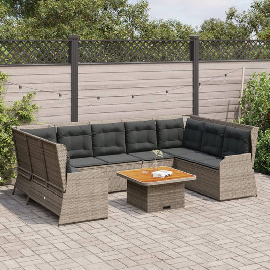 7-delige Loungeset met kussens poly rattan grijs