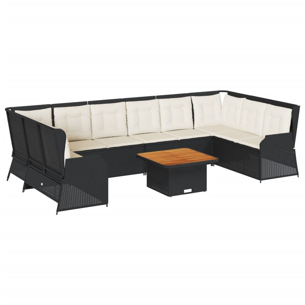 7-delige Loungeset met kussens poly rattan zwart