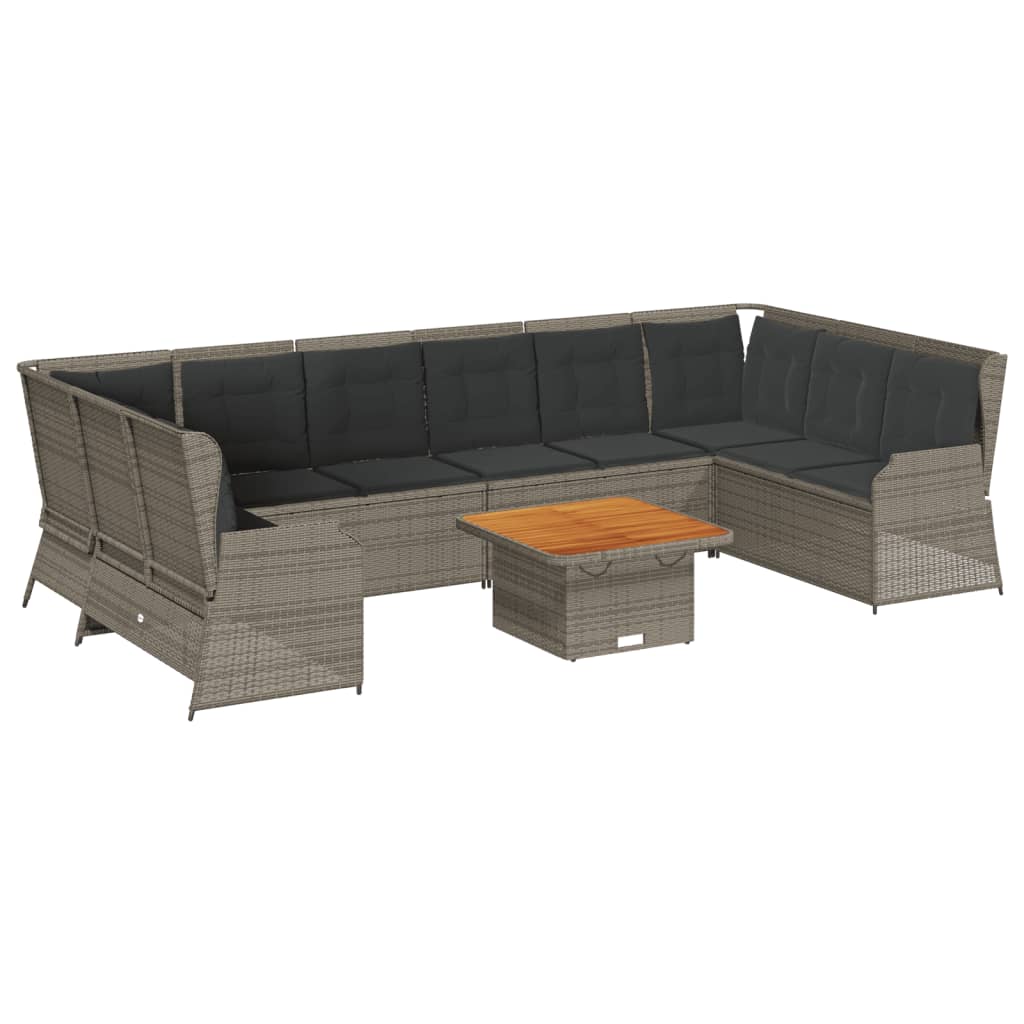 7-delige Loungeset met kussens poly rattan grijs