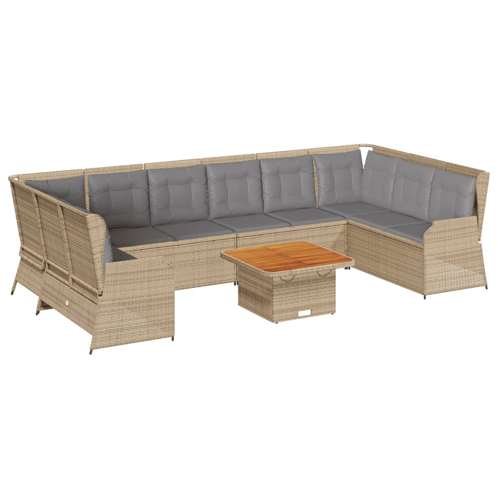 7-delige Loungeset met kussens poly rattan beige