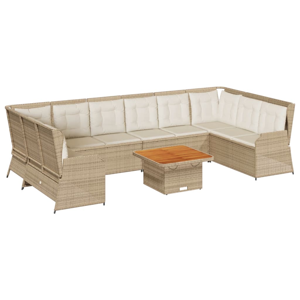 7-delige Loungeset met kussens poly rattan beige