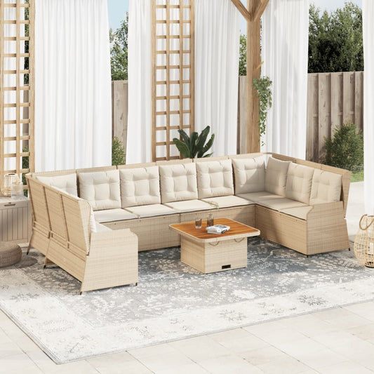 7-delige Loungeset met kussens poly rattan beige