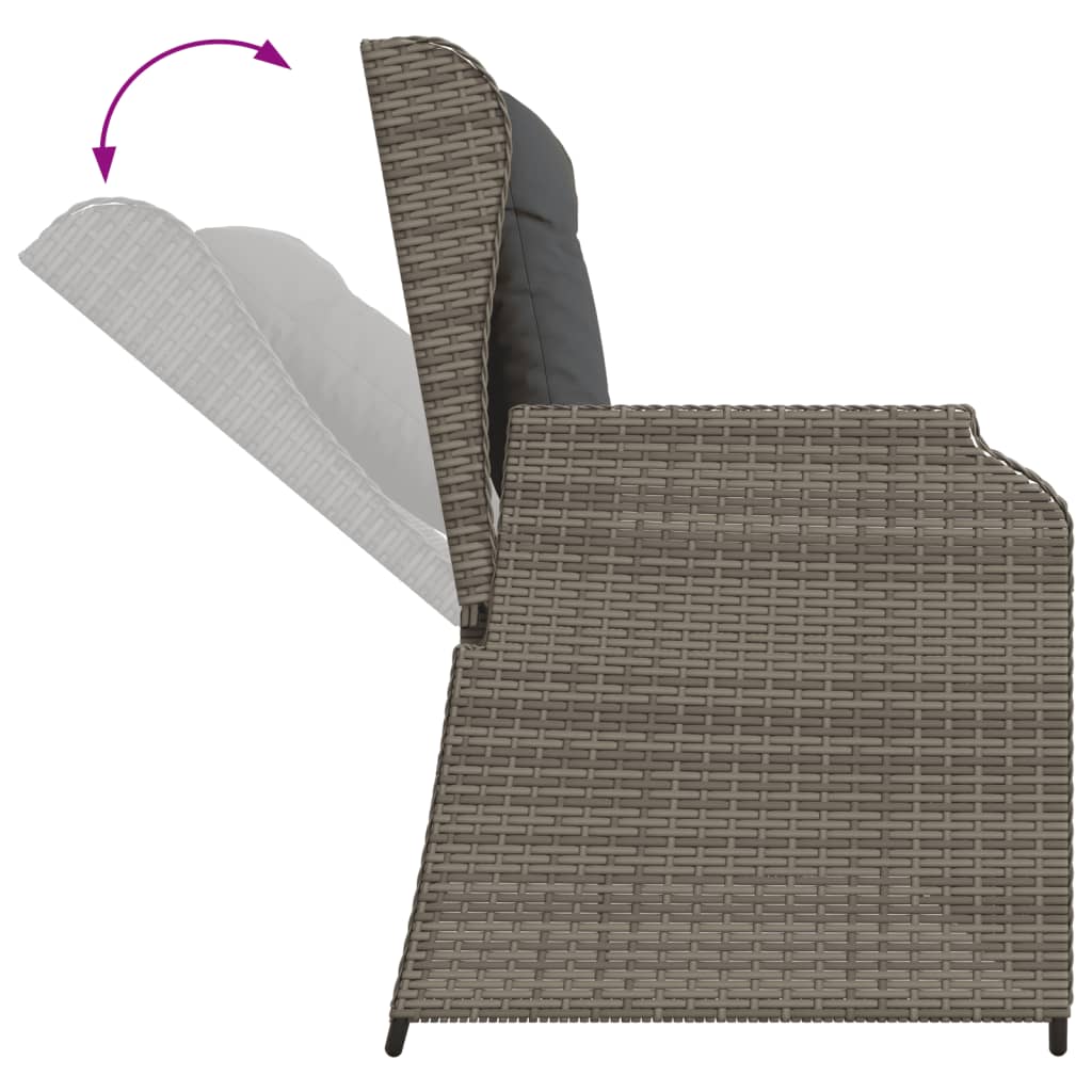 3-delige Loungeset met kussens poly rattan grijs