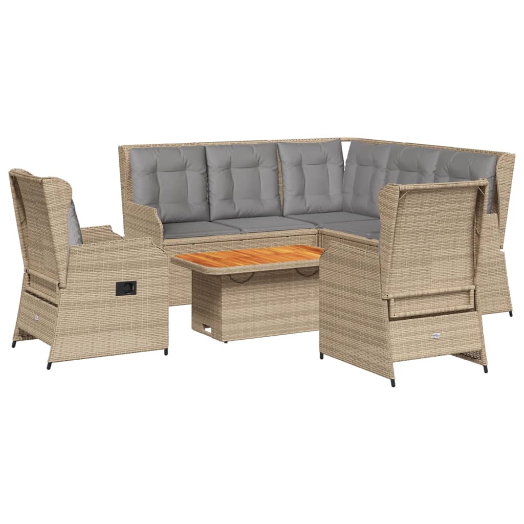 6-delige Loungeset met kussens poly rattan beige