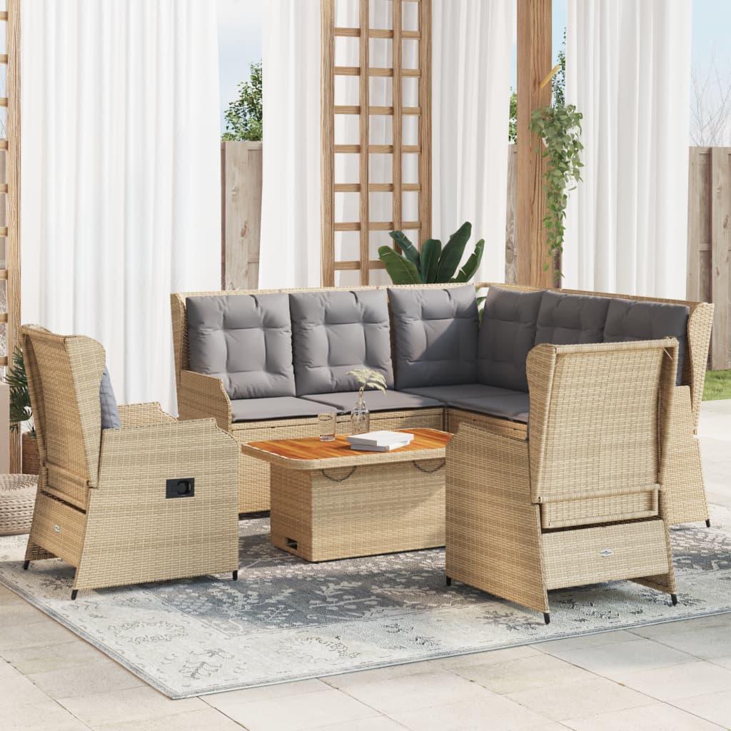 6-delige Loungeset met kussens poly rattan beige